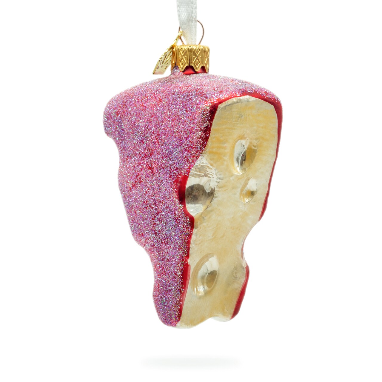 Swiss Cheese Wedge with Hole Details Glass Christmas Ornament